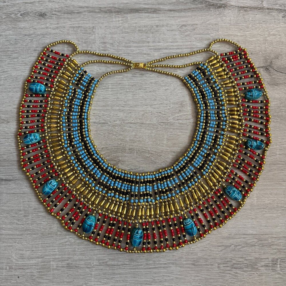 Egyptian Cleopatra Style Collar Necklace with 9 Scarabs, Costume Accessories